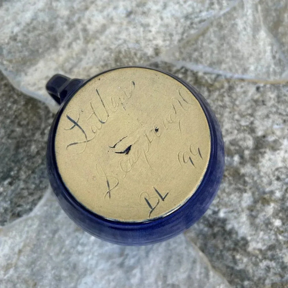 LATHAM'S POTTERY Seagrove NC Cobalt Blue Glazed 4" Mug Signed BRUCE LATHAM '99 - Picture 6 of 13
